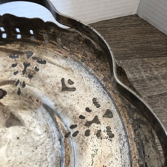 Vtg Silver Decorative Basket with Handle and Etched Design - Picture 13 of 13